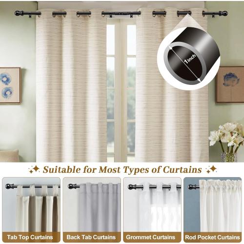 Corner Curtain Rod for Windows  L-shaped Curved Heavy Duty Corner Window Curtain Rods, Adjustable Renter Friendly 1 Inch Black Drapery Rods for Bedroom Living Room