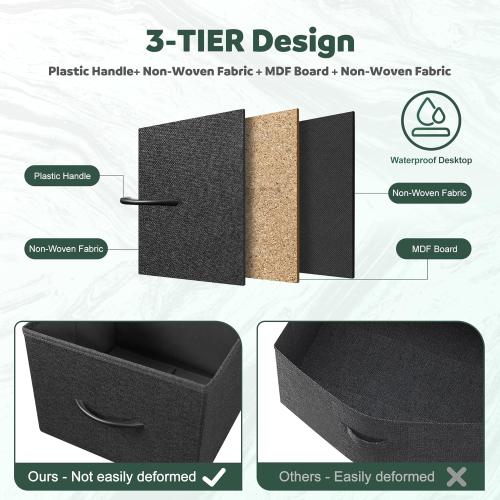 Color white Dresser for Bedroom with 9 Drawers, Chest of Drawers, Storage Drawers Organizer Unit, Black Wide Fabric Dresser with Fabric Bins for Closet, Living Room, Entryway