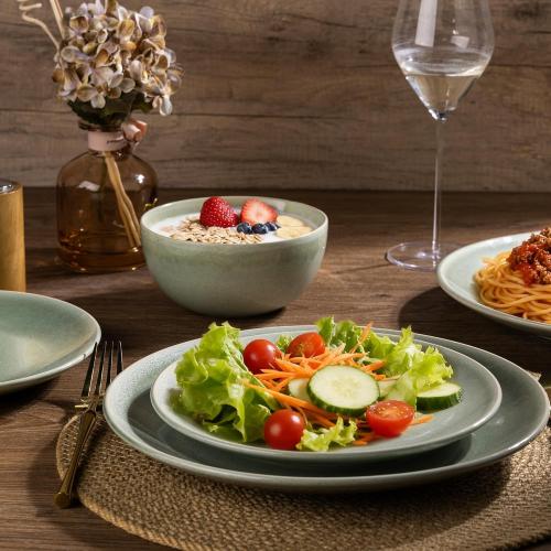 AmorArc Ceramic Dinnerware Sets for 4, 12 Pieces Handpainted Plates and Bowls Set, Scratch Resistant Stoneware Dishes Set, Dishwasher & Microwave Safe, Olive Green