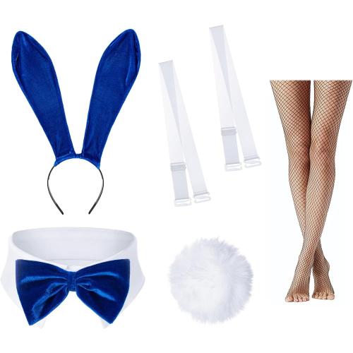 Women Velvet Bunny Costume Bunny Girl Suit Costume Senpai Cosplay One Piece Bodysuit Stockings Set