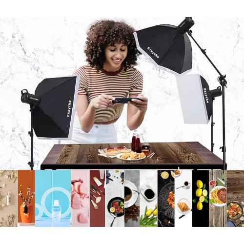 7Pcs 14Patterns Photography Background Paper with Stand, 34x23in Double-Sided Photo Tabletop Backdrops Props for Food Jewelry Cosmetics Makeup (Black White Blue) (PBP03247PCS)