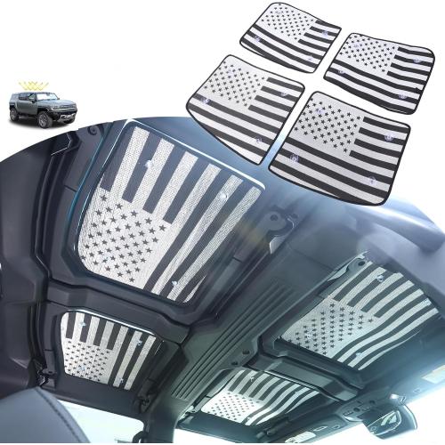 Roof Sunshade for Hummer EV Accessories,Sunroof Shade,Front & Rear Glass Roof Sun Shade UV Sun Blocking Heat Shade Comptatible with Hummer EV 2024-2025 (USA American Flag)