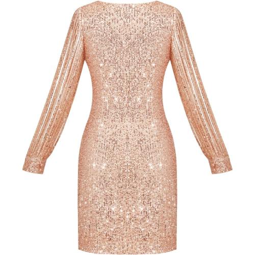 Size S....Women's Elegant Sequin Glitter Bodycon Stretchy Tassel Sleeve Cocktail Party Dress