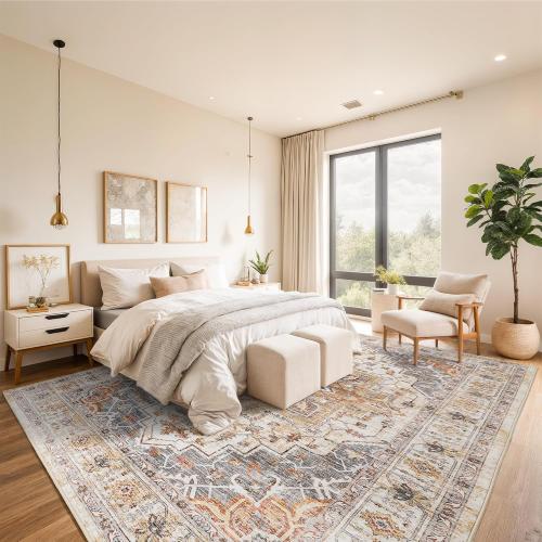 Washable Area Rug 8x10, Large Soft Rugs for Living Room Stain Resistant Non-Slip Backing Rugs for Bedroom, Vintage Clearance Large Area Rug (Turmeric/Grey,8'x10')