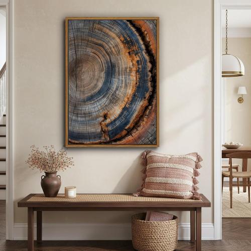 IBHJSART Framed Tree Ring Canvas Wall Art Vintage Colorful Wood Stump Painting Prints Modern Minimalist Pictures Neutral Nature Rustic Farmhouse Decor Living Room Bedroom Bathroom Office 12x16 Natural Framed
