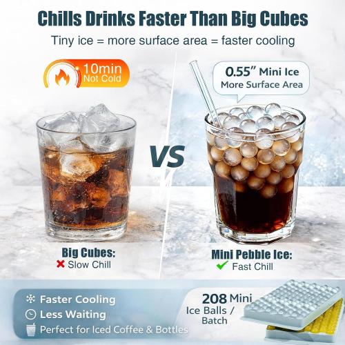 WIBIMEN Mini Ice Cube Trays for Freezer with Lid, 0.55 Pebble Ice