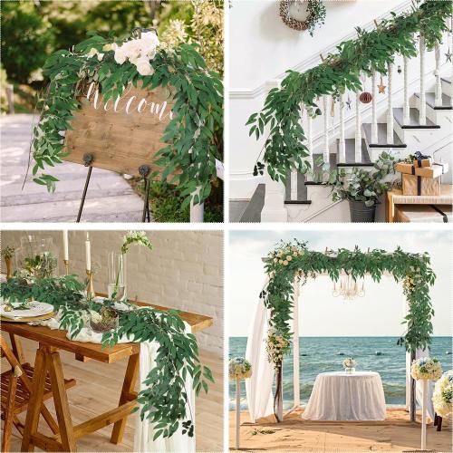 RECUTMS Artificial Willow Leaves Vine Twigs 2Pcs 5.9Ft Fake Hanging Ivy Plants Silk Green Leaf Rattan Garland Greenery Decor for Indoor Outdoor Home Wedding Arch Jungle Beach Birthday Party Garden