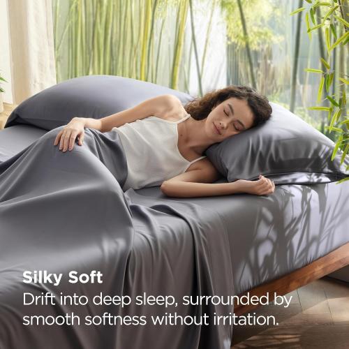 Bedsure Zipper Pillow Cases King, Cooling King Pillow Cases Set of 2, Rayon Derived from Bamboo Cooling Pillowcase for Hot Sleepers, Soft & Breathable Pillow Covers, Gifts, Dark Grey, 20x36 Inches
