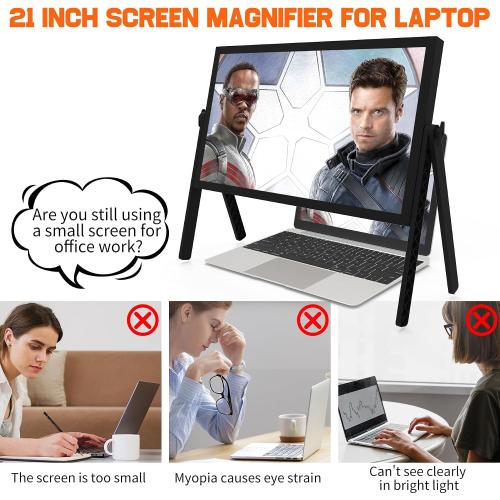 21 inch Screen Magnifier for Laptop ，3D HD Screen Expanders for Movies, Videos, and Gaming, Screen Enlarger with Adjustable Angle Design Amplifier Desktop Magnifying for Seniors Reading (Black)