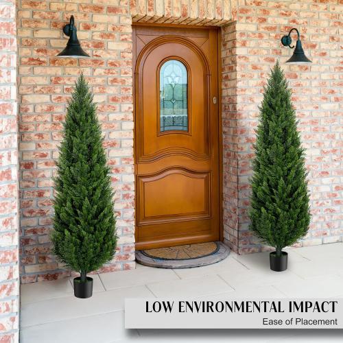 AOKIIE 6FT Artificial Cedar Topiary Trees Set of 2，72 Inch Tall UV Protection Fake Cypress Trees for Outdoors, Realistic Potted Pine Plants for Patio, Porch, Home, Doorway Decor