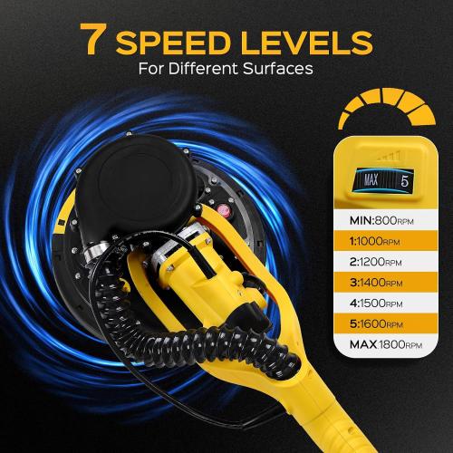 Color Green Drywall Sander Tool, KUPERIA 8.5 Amp Popcorn Ceiling Removal Tool with 7 Variable Speed 800-1800RPM, Electric Drywall Sander with Extendable Handle, LED Light,6 Basic Sand Paper & 6 Grid Sandpaper