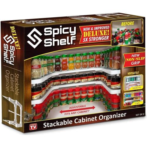 Spicy Shelf Deluxe - Expandable Spice Rack and Stackable Cabinet & Pantry Organizer (1 Set of 2 Shelves) - As seen on TV Deluxe (Spicy Shelf Organizer) - Pantry Organization - Pantry Spice Organizer