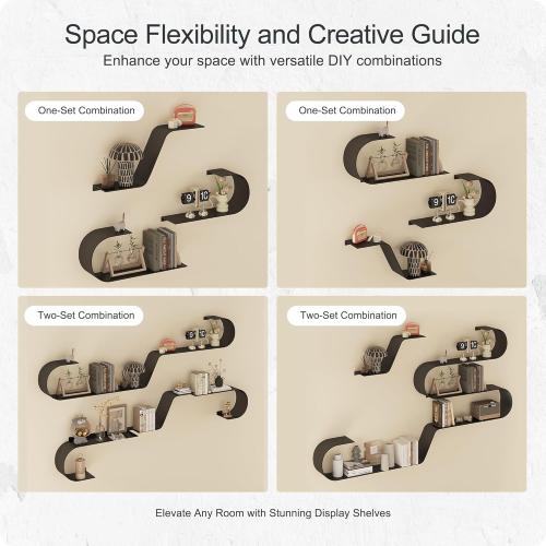 Black Floating Shelves Set of 3, Black Metal Decor, Unique Mounted Floating Shelf, Modern Long Wall Shelf, Large Wall Shelves for Bedroom, Bathroom, Living Room