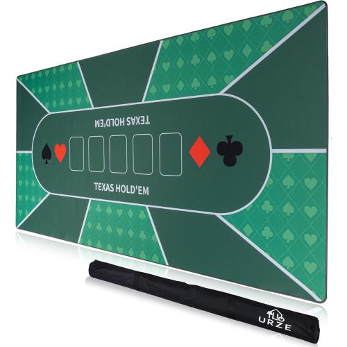 Poker Table Top - Foldable  Texas Hold'em Poker Mat with Non-Slip Backing and Zipper Carrying Bag - Waterproof and Portable Casino Table Topper Card Mat for Home Game Nights Up to 10 Players