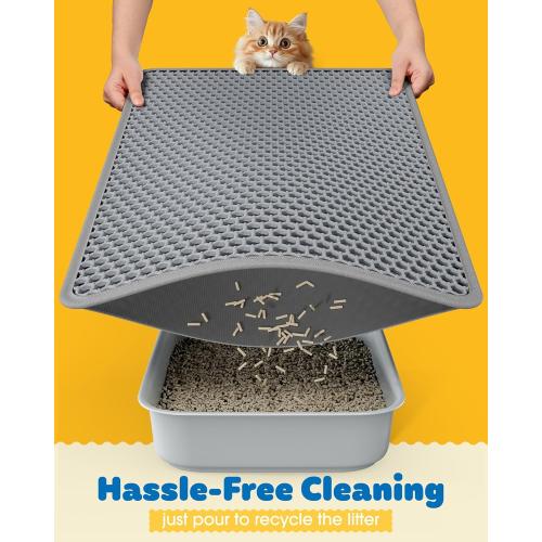 Cat Litter Mat - 23.2'' x 14.6'' Small Litter Trapping Mat, Easy to Clean Litter Box Mat, Waterproof, Urine-Proof, Non-Slip Kitty Litter Mats for Floor, Grey