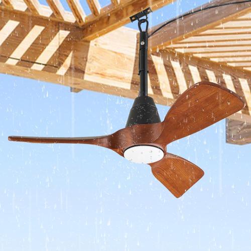 3 Blades Wood Outdoor Ceiling Fan with Light for Patios, Farmhouse Rustic Ceiling Fans with Lights, 34 Plug-in Wet Rated Outdoor Gazebo Fan with Light for Exterior House Porch Patio, Waterproof,F248