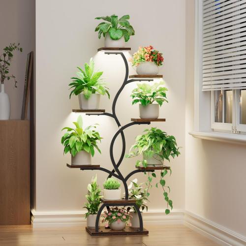 Plant Stand Indoor with Grow Light - 8 Tiered Plant Shelf Indoor, Corner Plant Stand, 49 Tall Plant Shelf with Lights for Indoor Growing, Lighted Flower Holder for Living Room, Balcony, Black