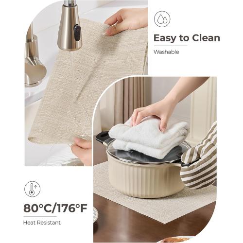 Leetaltree Beige Placemats Set of 8 - Heat Resistant Non-Slip Place mats for Dining Table, Washable Durable PVC Vinyl Woven Table Mats（Beige, 8）