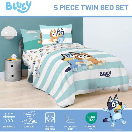 Jay Franco Bluey & Bingo 5 Piece Twin Size Bed Set - Includes Comforter & Sheet Set - Super Soft Kids Bedding Fade Resistant Microfiber (Official Bluey Product)