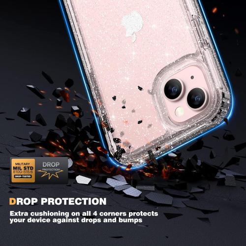 Diaclara Designed for iPhone 13 Case, Full Body Rugged with Built-in Touch Sensitive Anti-Scratch Screen Protector, Soft TPU Bumper Case for iPhone 13 6.1 (Clear Glitter)
