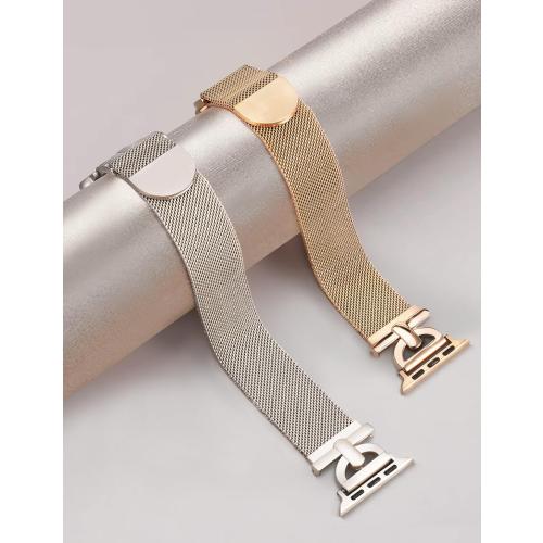 Stainless Steel Magnetic Loop Compatible with Apple Watch Band 38mm 40mm 41mm 42mm Women Metal Mesh D-shaped Clasp Strap for iWatch SE Series 10/9/8/7/6/5/4/3/2/1/Ultra(1/2) Rose Gold