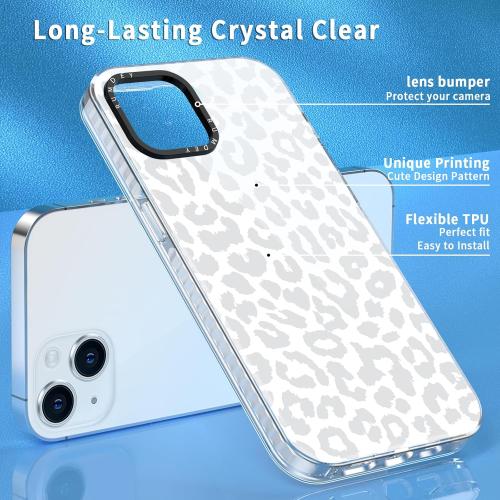 2 Pack Cheetah Print Cases for Apple iPhone 13 / iPhone 14 Case 6.1 inch, Clear Cute Coquette Fashion Leopard Patterns for Girls Women Funda with Shockproof Protection Silicone Soft TPU Cover