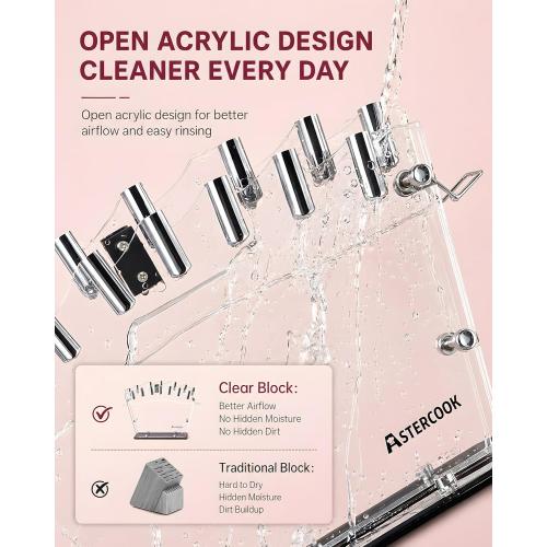 Astercook Knife Set with Clear Block and Sharpener 22Pcs Pink