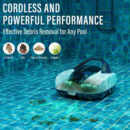 Cordless Robotic Pool Cleaner, Portable Swimming Robotic Pool Vacuum Self-Parking Technology,150Mins Runtime,Pool up to 900 Sq.Ft, Ideal for Above-Ground Pools