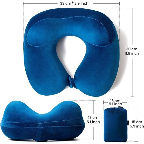 Anmerl Inflatable Travel Pillow Soft Velvet Portable Neck Pillow with Storage Bag for Airplane Train Car Office