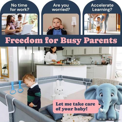 Todale 50”×50” Baby Playpen - Safe Infant & Toddler Gate for Crib - Portable Floor Yard with Anti-Slip Base and Breathable Mesh in Gray - Playpen for Babies and Toddlers, Gray