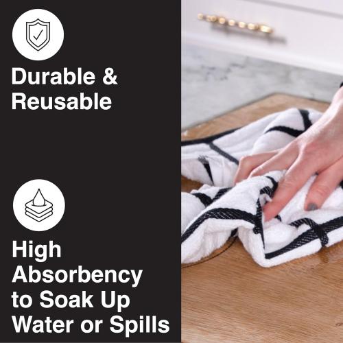 All-Clad Checked Kitchen Towel: Highly Absorbent, Super Soft Long Lasting - 100% Cotton, 17x30 Tea Towel for Cleaning & Drying Dishes, Pans, Glassware, or Countertops, (6-Pack), Black