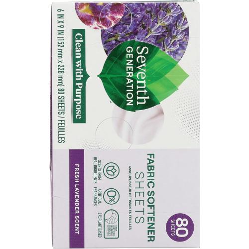Seventh Generation, Fabric Softener Sheets Lavender, 80 Count