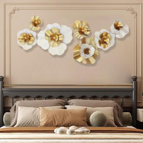 White Gold Abstract Wall Decor - Modern Metal Wall Sculptures, Large 3D Vertical 49*25 Flower Wall Decor for Living Room, Dining Room, Bedroom