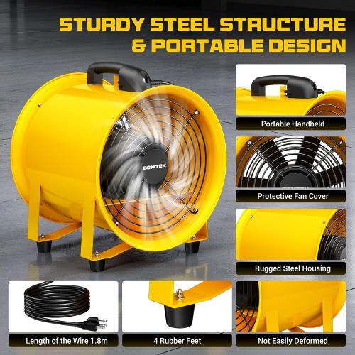 12 Inch High-Portable Exhaust Fan, 3500CFM 550W with 33FT Duct Hose, Low-Noise Industrial Portable Ventilator Blower for Basements, Workshops, Warehouses, Confined Spaces