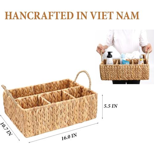 Wicker Divided Storage Basket Woven Natural Basket Hyacinth for Organizing Bathroom Kitchen Shelves Office Supplies Organization Everyday Wicker Storage Baskets 4 Section Rectangular Tray