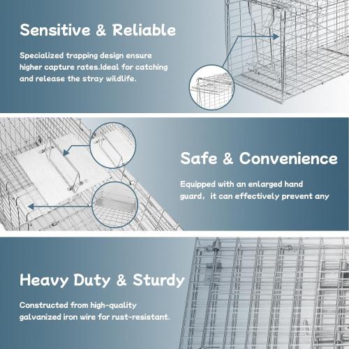 Animal Trap 32x10x12 Cage Trap, Heavy Duty Folding Raccoon Traps, Humane Cat Trap for Stray Cats,Rabbits,Squirrels,Outdoor Small Animal Trap,Humane Catch & Release