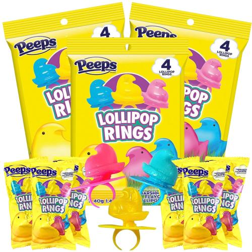 Peeps Lollipop Rings, Multicolored Chick Shaped Suckers, Individually Wrapped Candies (Pack of 3)