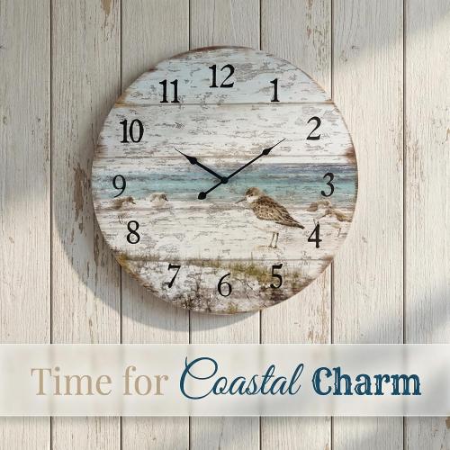 Young's Inc Wood Sand Piper Wall Clock - Wall Clocks for Living Room Decor - Functional and Decorative Beach, Lake, and Farmhouse Wall Clock - 23 W x 23 H
