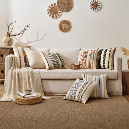 ANRODUO Boho Decorative Pillow Covers Gray Blue Stripe 18x18 Inch Pack of 1