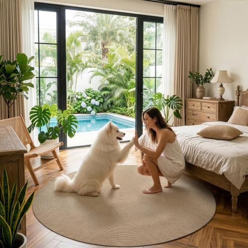 LUMI Jute Area Rug 5ft Round for Living Room, Natural Braided Woven Rugs Non Slip, Neutral Farmhouse Carpets No Shedding, Durable for High Traffic, Dining Room, Indoor, Outdoor, Patio