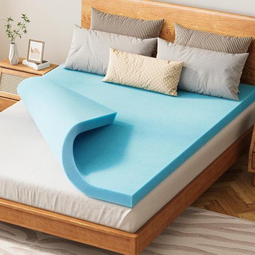 Blue Full Size 2 Memory Foam Mattress Topper, 2 Inch Thick Gel Infused Cooling Toppers Pad for Bed, Sleeper Sofa, RV, Camper, Ventilated and Breathable, Bule, Full