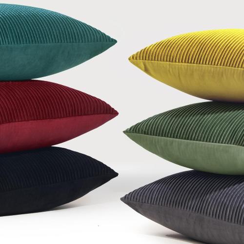 YCOLL Wine Red Pillow Covers 18x18 Set of 2 Velvet Striped Pattern - Soft Throw Pillows for Home Decor, Luxury Decorative Pillow Covers for Couch, Bed,Living Room