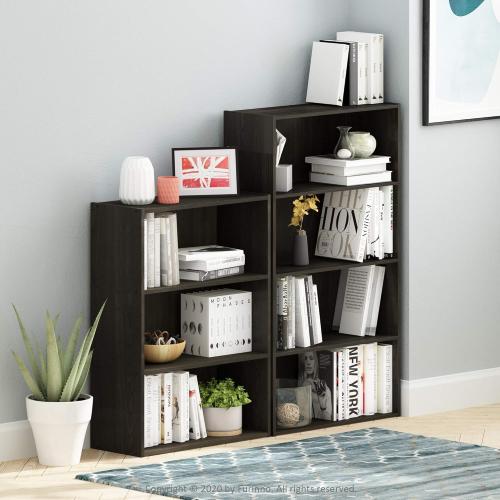 Furinno PASIR Book Shelf, 3-Tier Bookshelf, Storage Shelves Bookcase, 9.7 x 23.7 x 31.5, for Living Room, Bedroom, Home Office, Espresso