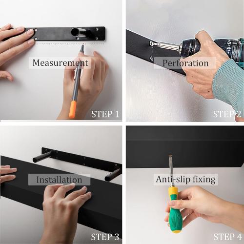 BAMEOS Floating Shelves, 35 Wx7 D Black Wall Mounted Wooden Shelves with Invisible Brackets Set of 2, Hanging Wall Shelves Decoration for Bedroom and Kitchen