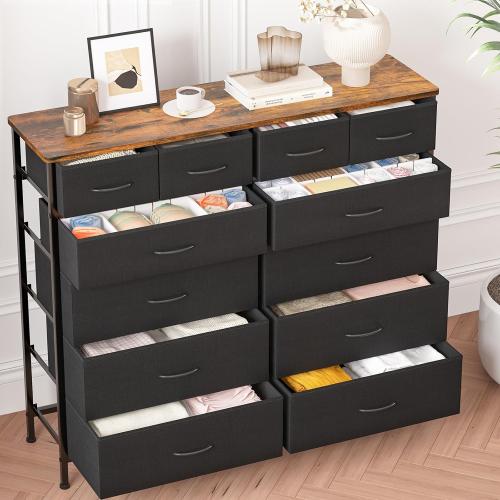 VASICAR Dresser for Bedroom with 12 Drawers, Tall Fabric Drawer Dresser, Compact Chest of Drawers for Closet, Nursery, Bedside, Living Room, Laundry, Entryway, Hallway