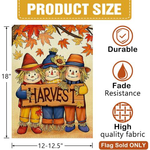 Dyrenson Fall Harvest Scarecrow Decorative Garden Flag, Autumn Maple Leaves Yard Outside Home Decoration, Farmhouse Burlap Outdoor Small Decor Double Sided 12 x 18