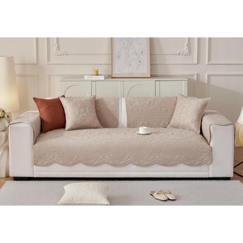Luxury Vintage Cotton Embroidery Sofa Cover Soft Farmhouse Seat Cushion Cover Floral Quilted Sectional Couch Cover Anti-Slip Sofa Slipcovers Furniture Protector for Dogs Cats (Khaki,36x82)