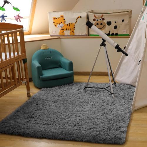 Ophanie Fluffy Area Rugs for Bedroom, Upgrade Non-Slip Grey Fluffy Soft Shag Carpet, Indoor Floor Gray 4x6 Fuzzy Shaggy Living Room Plush Rug for Kids Home Dorm Decor Aesthetic