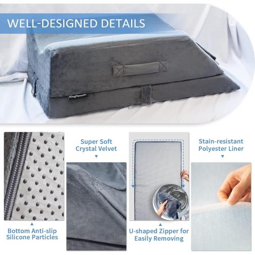 KingPavonini 4-Height Adjustable Leg Elevation Pillows for After Surgery, Injuries, or Rest, Memory Foam Leg Pillows for Sleeping with 3 Handles and Insert Pad, Washable Velvet Cover