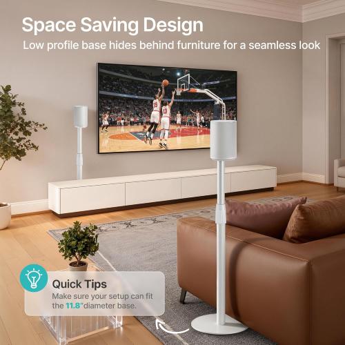 PEGZONE Speaker Stands Pair Compatible with Sonos Era 100 and Era 300, Height-Adjustable from 26.9-42, Cable Management, 11lbs Capacity, White